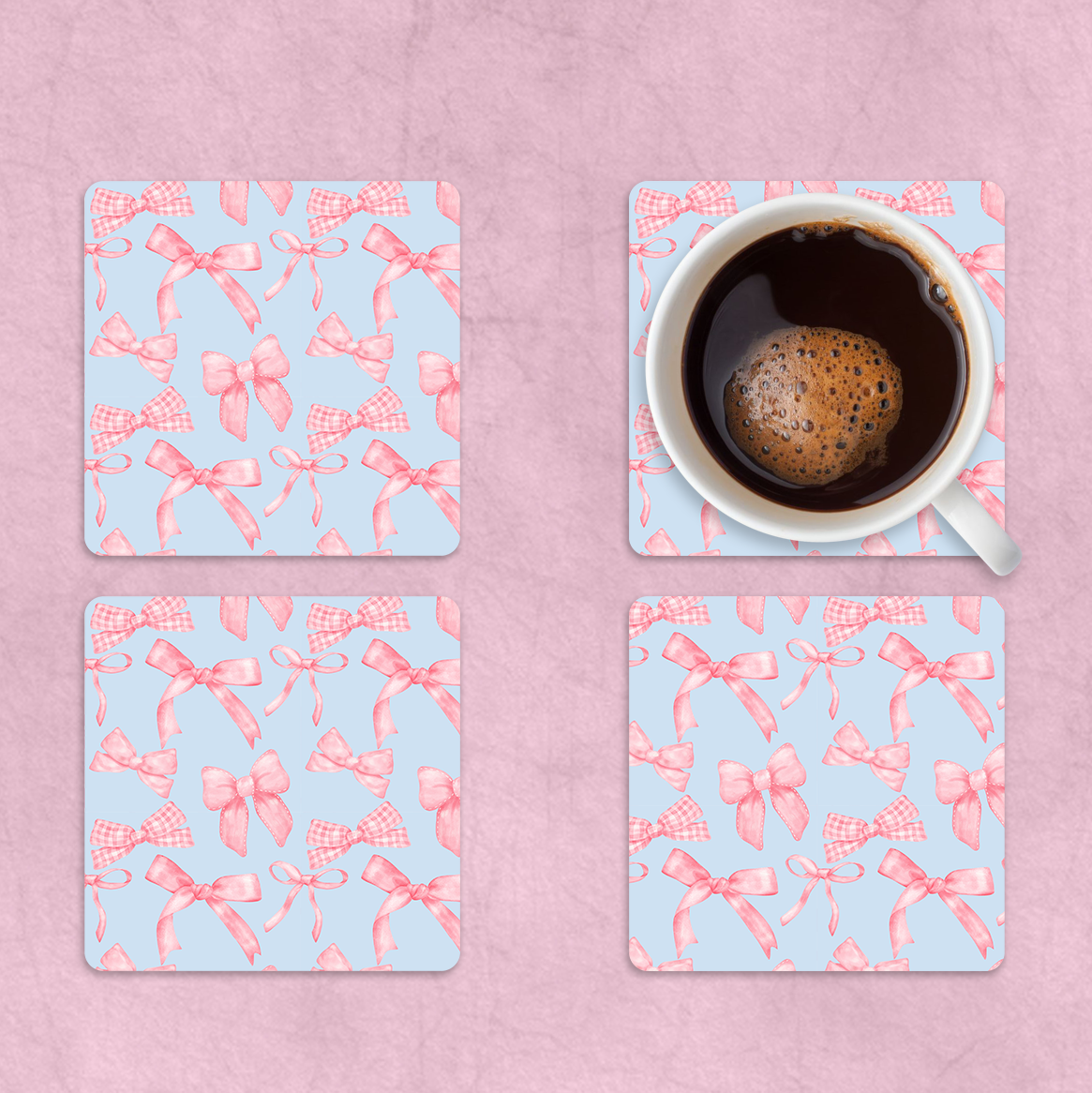 Blue & Pink Coquette Bows Coaster
