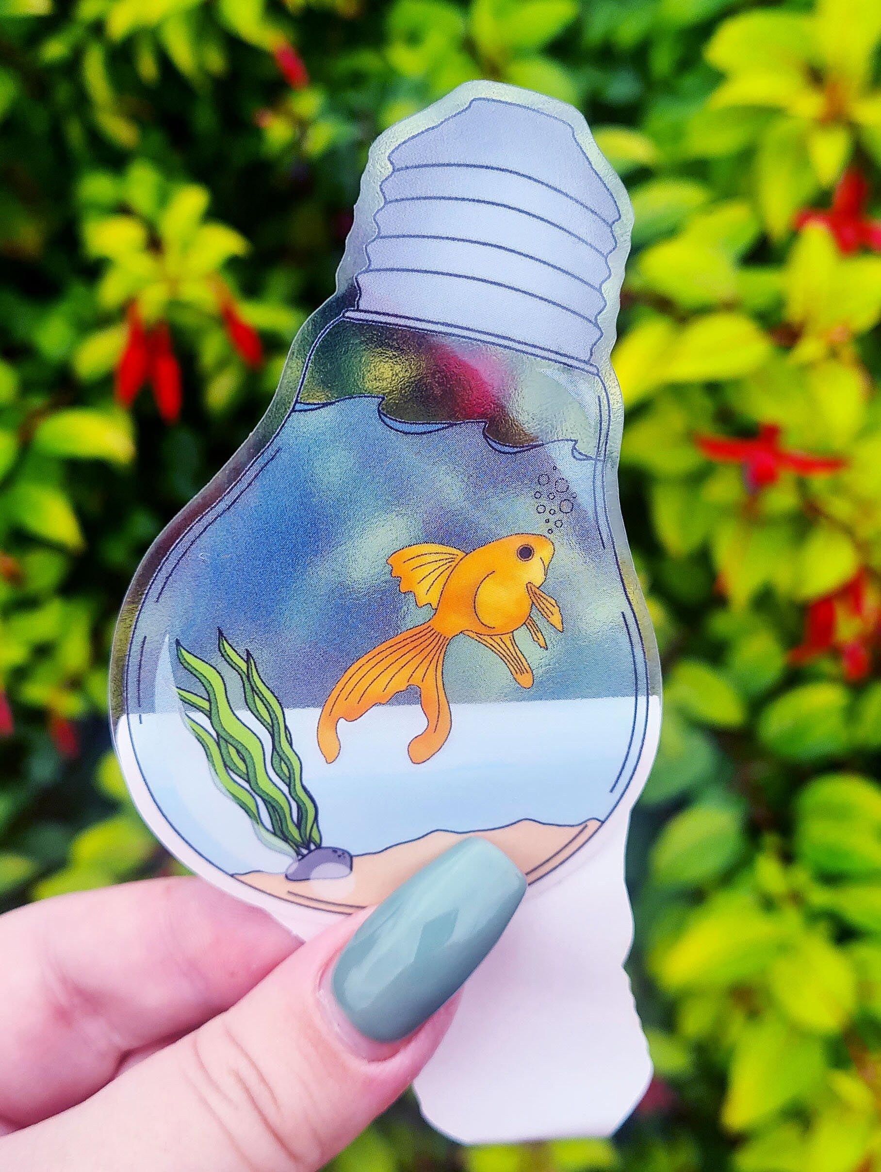 Transparent Goldfish Sticker with Backing Half Peeled