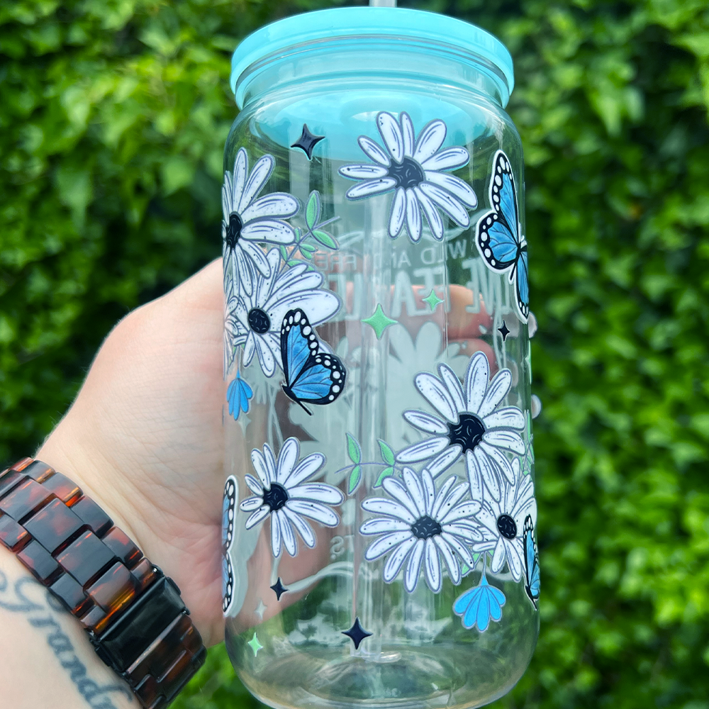 Live Fearlessly Rhinestone Can Glass