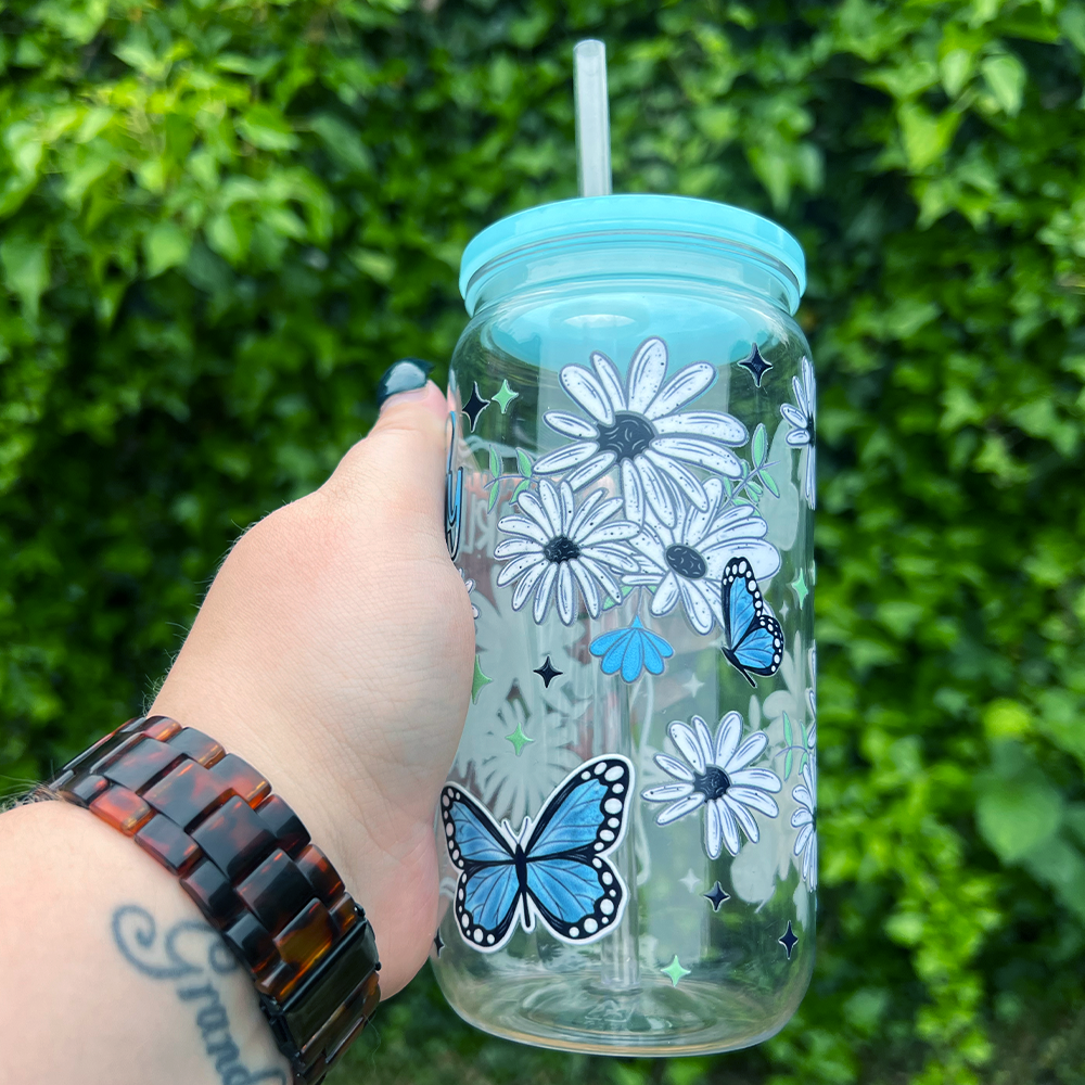 Live Fearlessly Rhinestone Can Glass