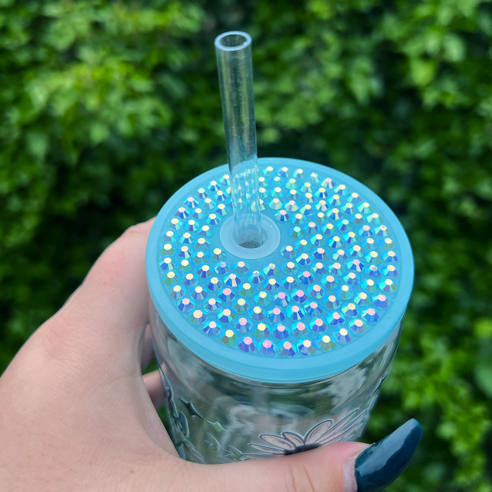 Live Fearlessly Rhinestone Can Glass