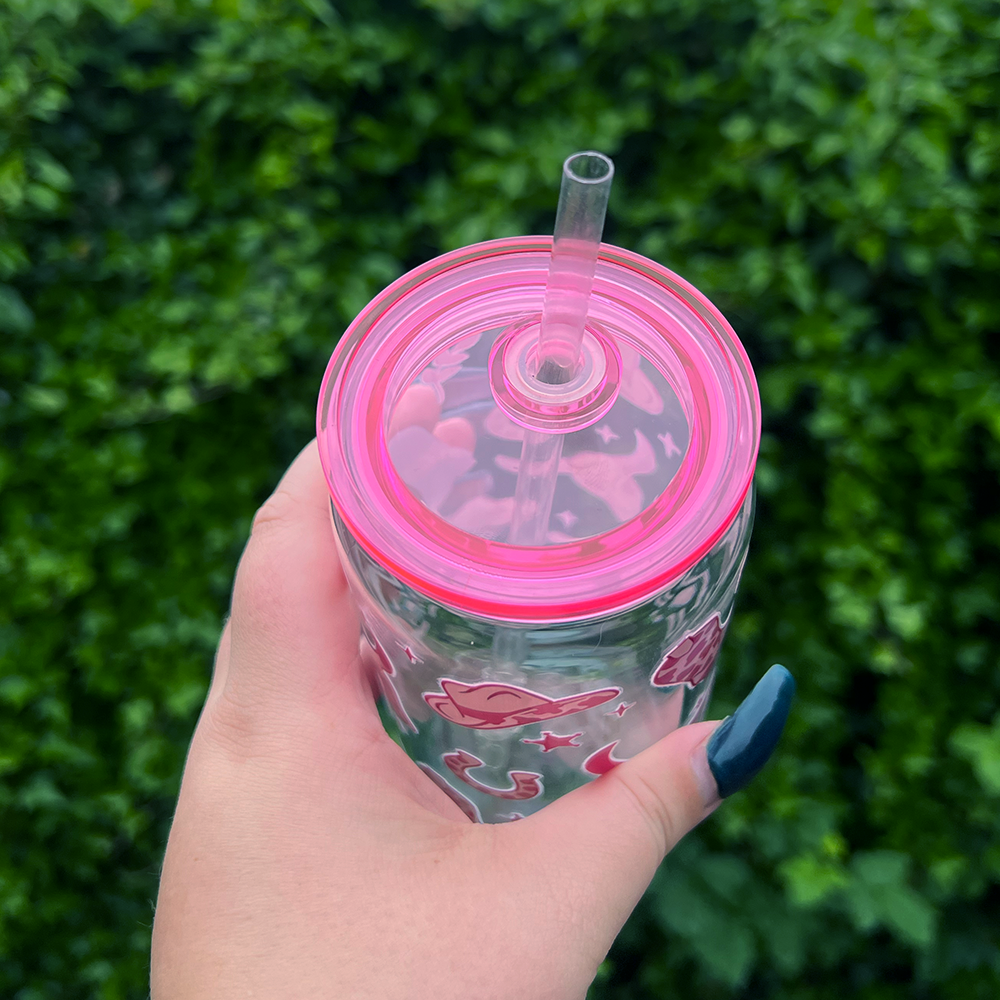 Pink Cowboy Can Glass