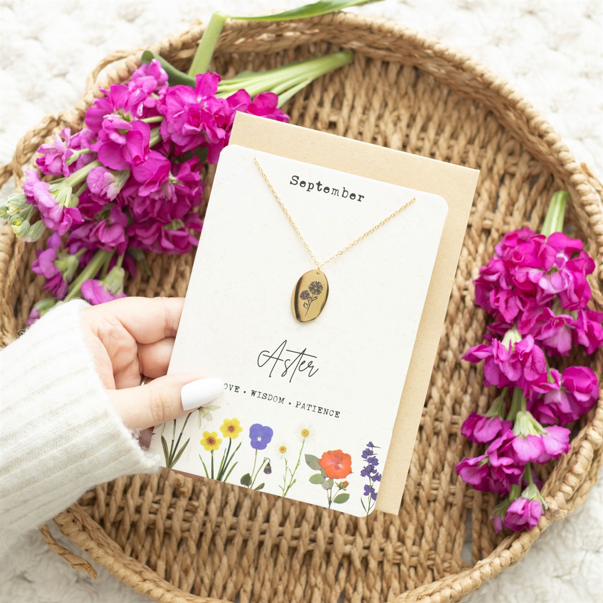Birth Flower Necklace Greetings Card