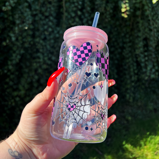 Spiderweb Rhinestone Can Glass