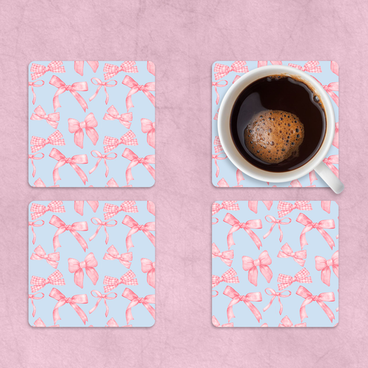 Blue & Pink Coquette Bows Coaster