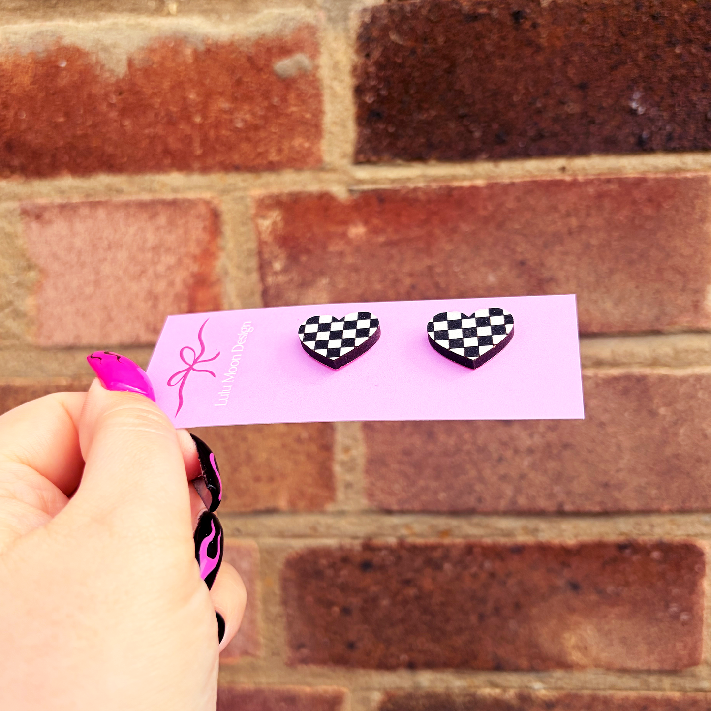 Checkerboard Heart Studs