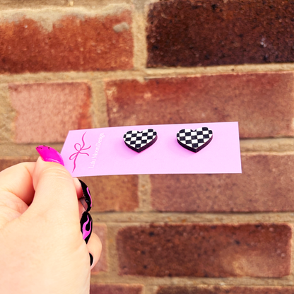 Checkerboard Heart Studs