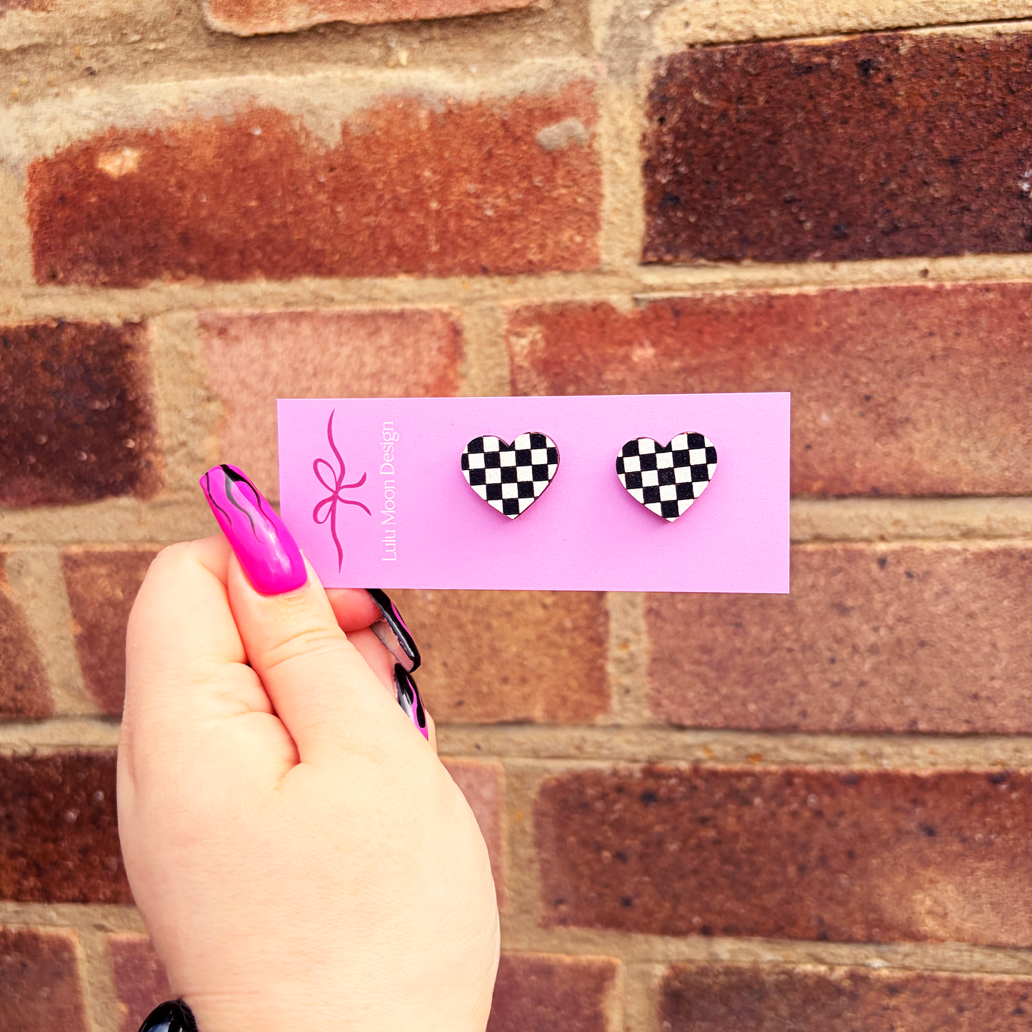 Checkerboard Heart Studs