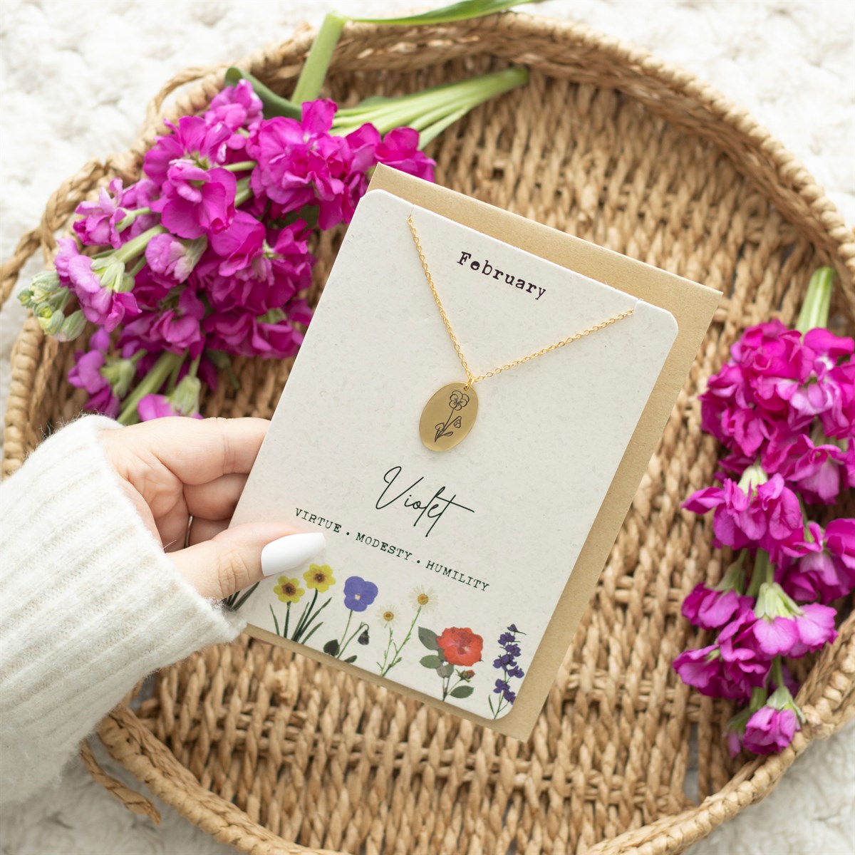 Birth Flower Necklace Greetings Card