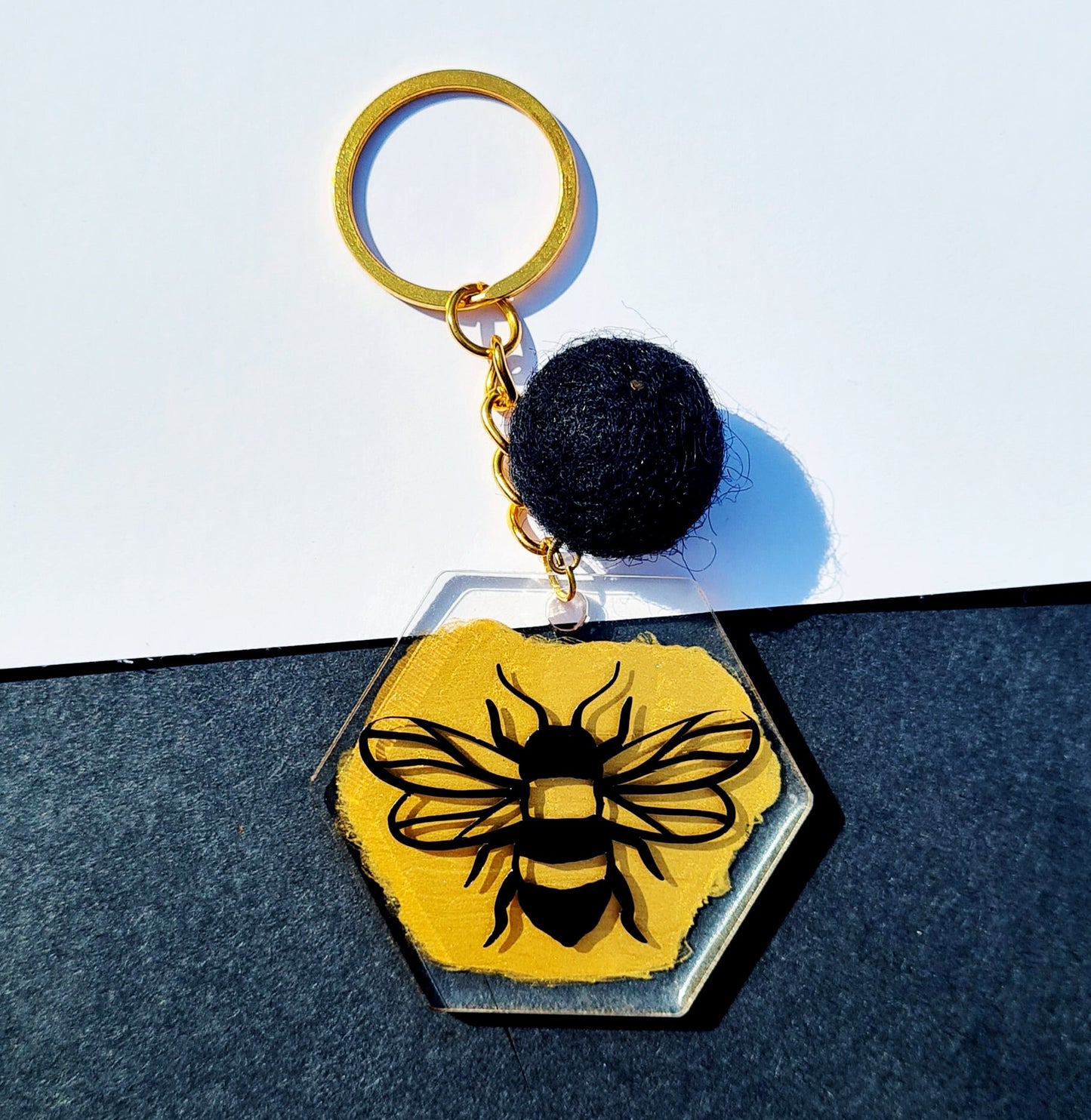 Bee Hexagon Keychain