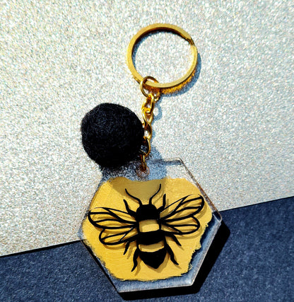 Bee Hexagon Keychain