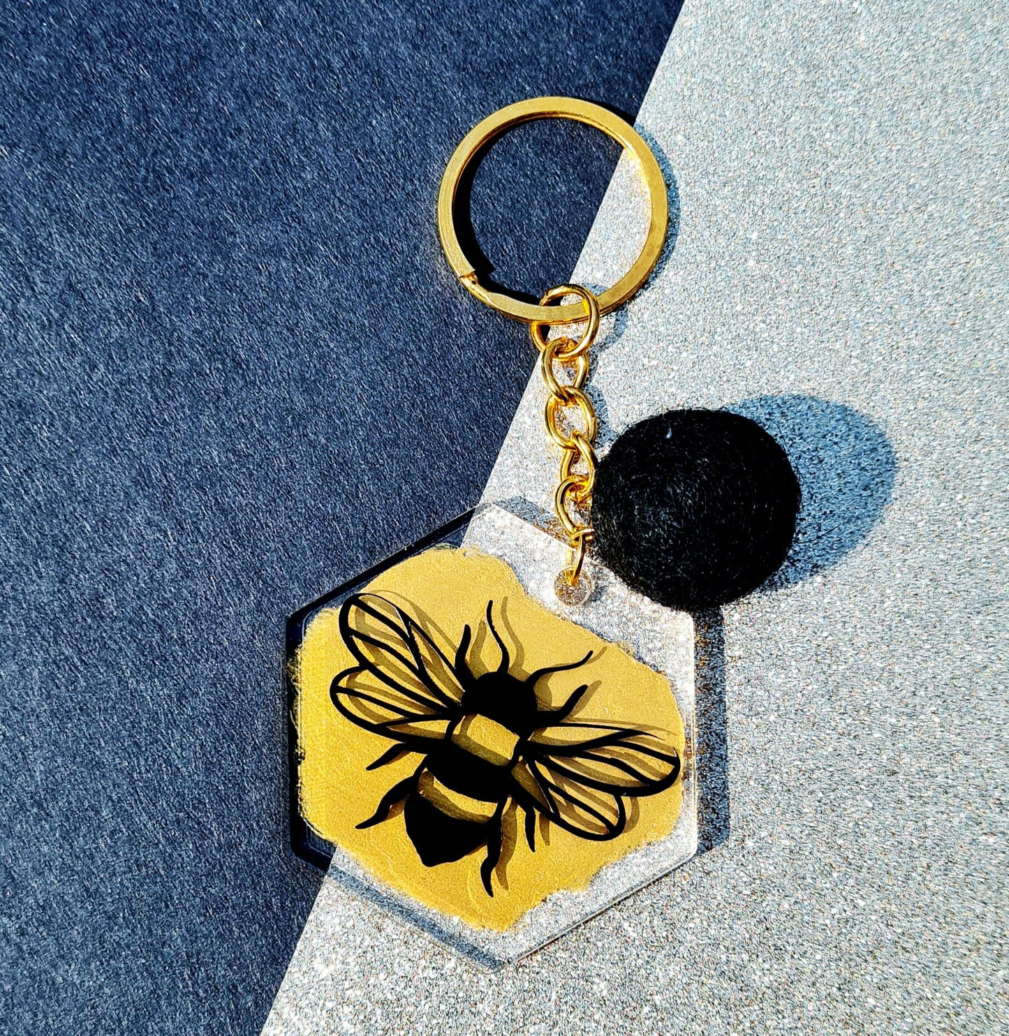 Bee Hexagon Keychain