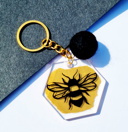 Bee Hexagon Keychain