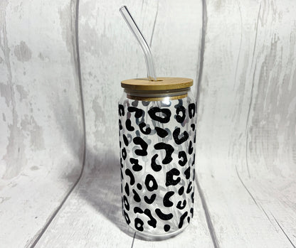 Black Leopard Print Libbey Can Glass