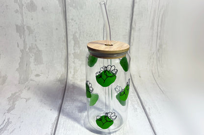 Green Flower Libbey Can Glass