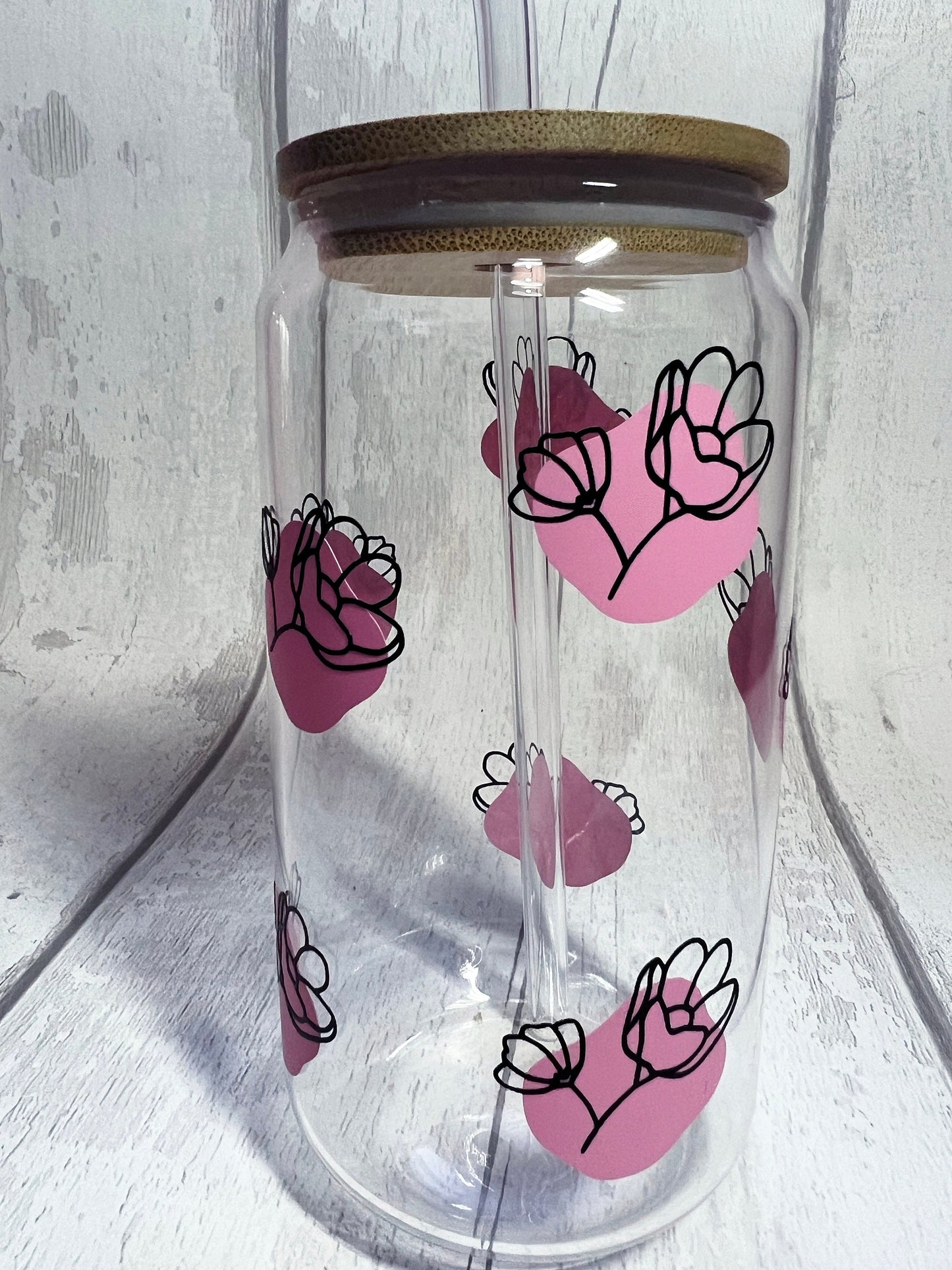 Pink Flower Libbey Can Glass