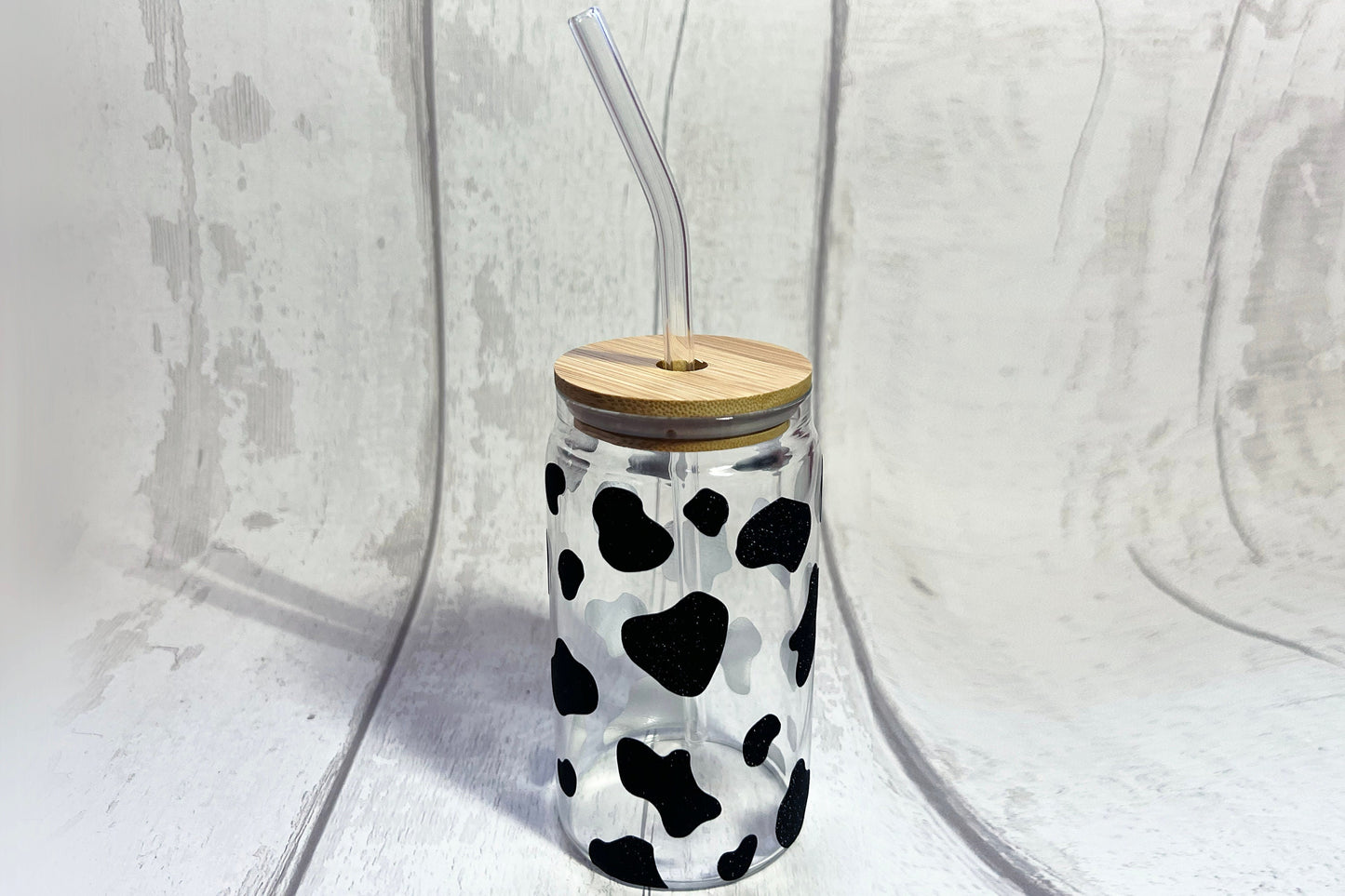 Black Cow Print Libbey Can Glass