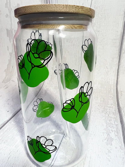 Green Flower Libbey Can Glass