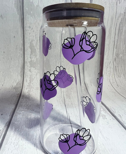 Purple Flower Libbey Can Glass