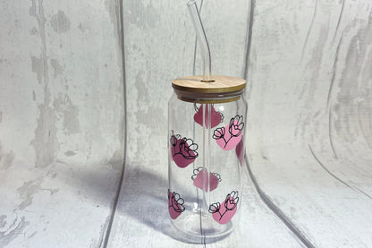 Pink Flower Libbey Can Glass