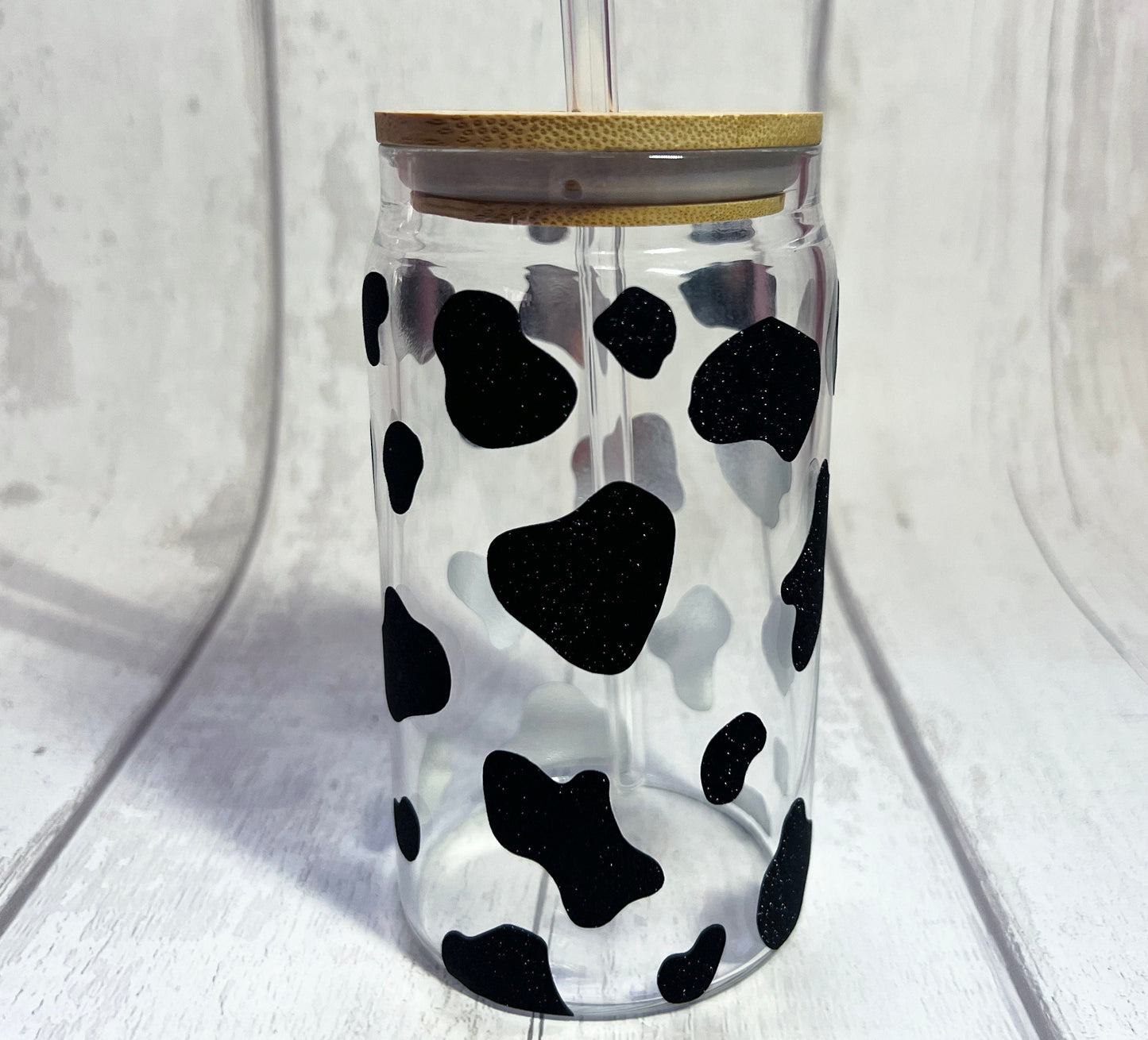 Black Cow Print Libbey Can Glass