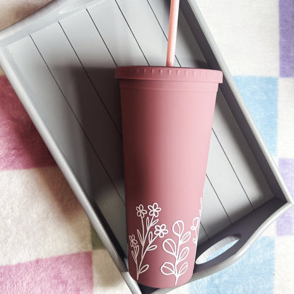 Pink Wildflower 24oz Double-Walled Tumbler