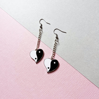 Yin Yang Heart Dangle Earrings