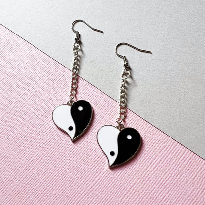 Yin Yang Heart Dangle Earrings