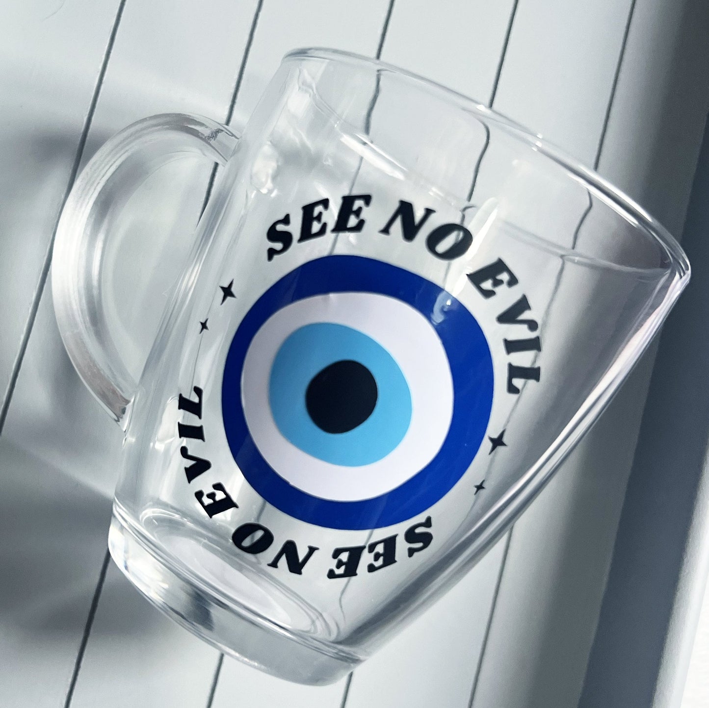 Blue Evil Eye Glass Mug