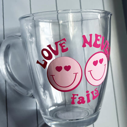 Love Never Fails Glass Mug