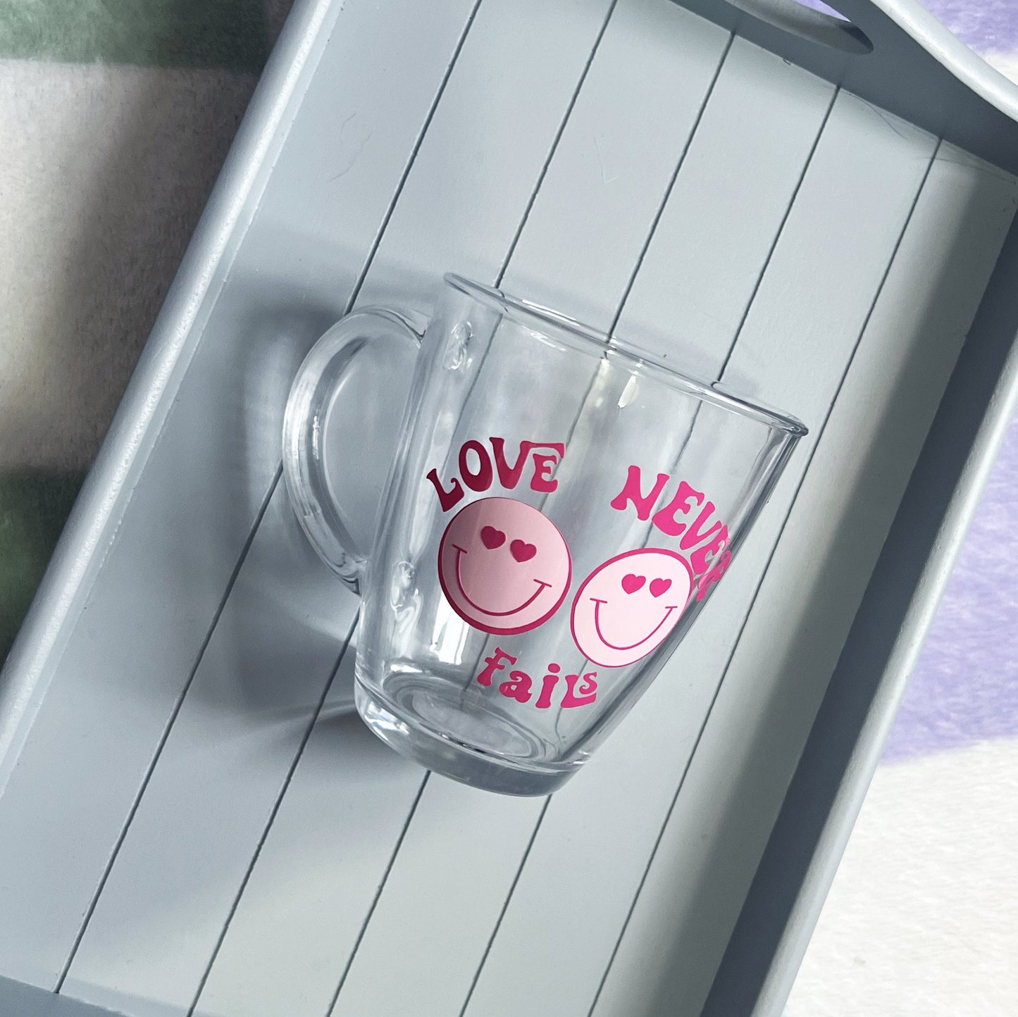 Love Never Fails Glass Mug