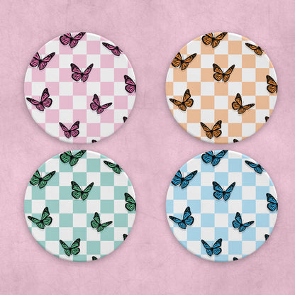 Pastel Checked Butterfly Coaster