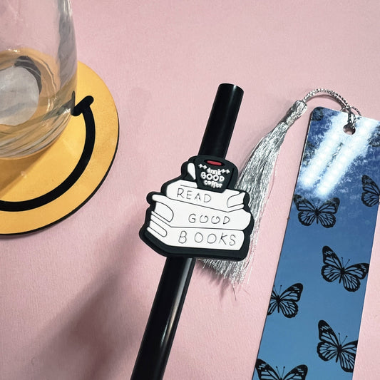 Drink Good Coffee & Read Good Books Straw Charm