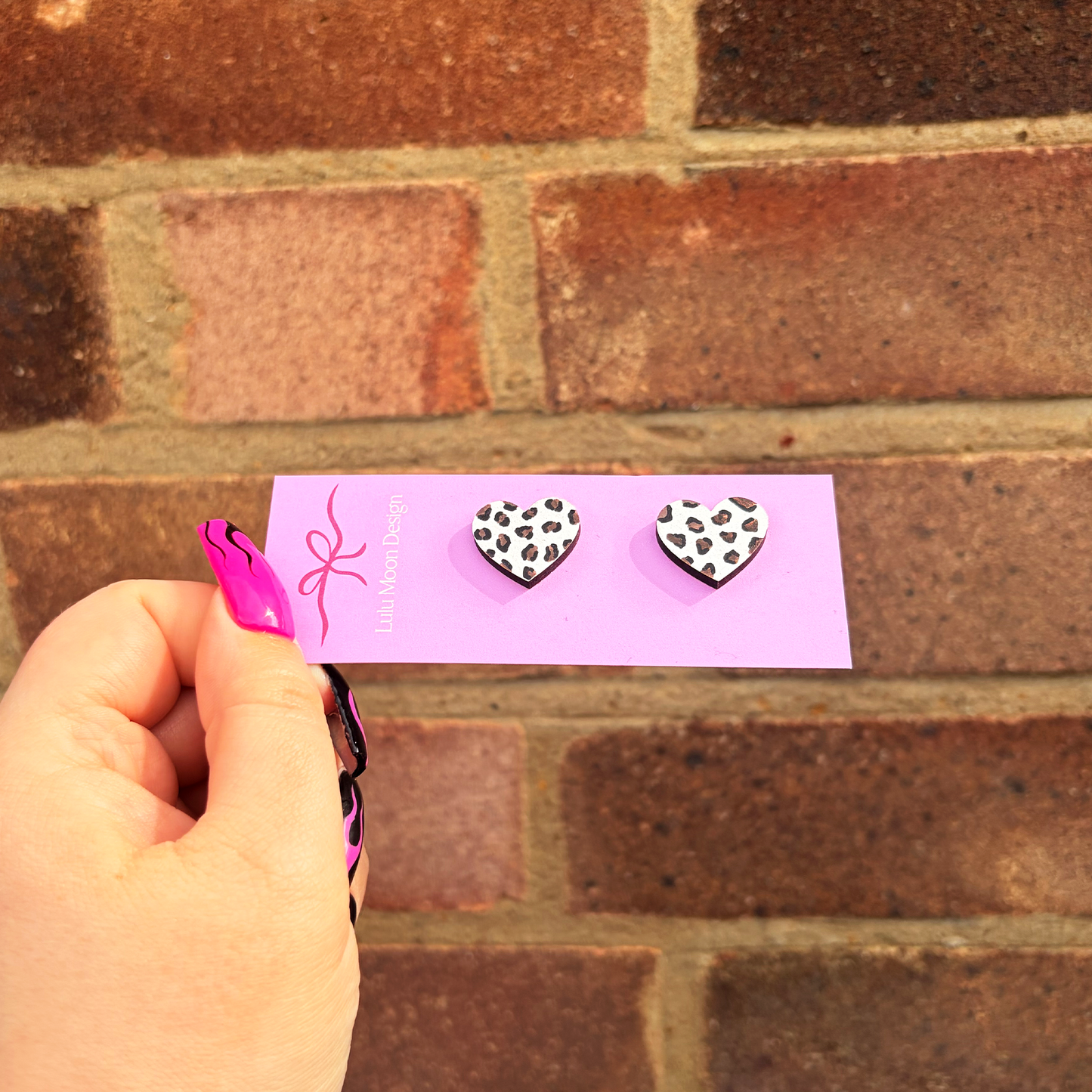 Leopard Print Heart Studs