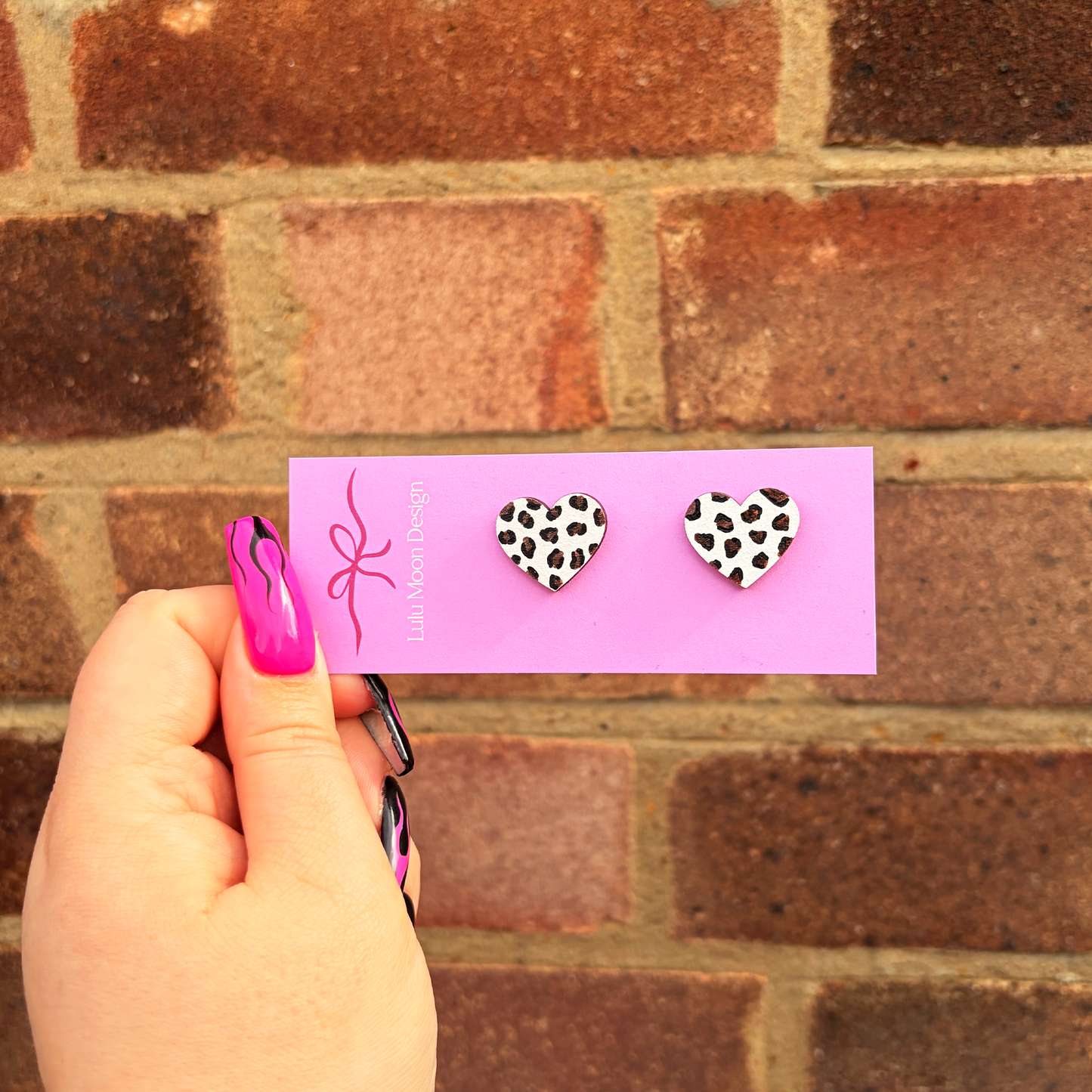 Leopard Print Heart Studs