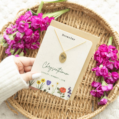 Birth Flower Necklace Greetings Card