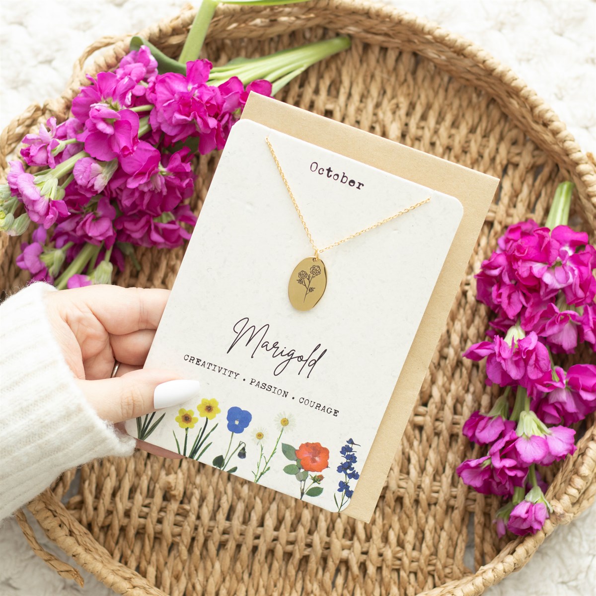 Birth Flower Necklace Greetings Card