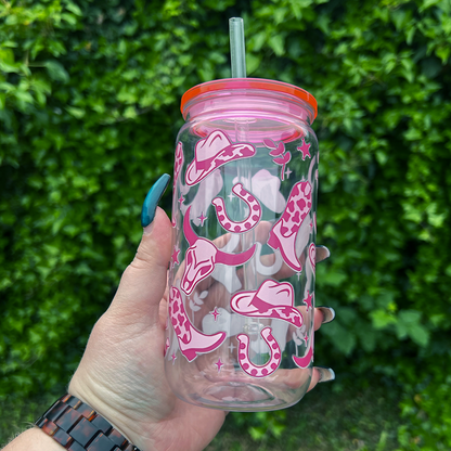 Pink Cowboy Can Glass
