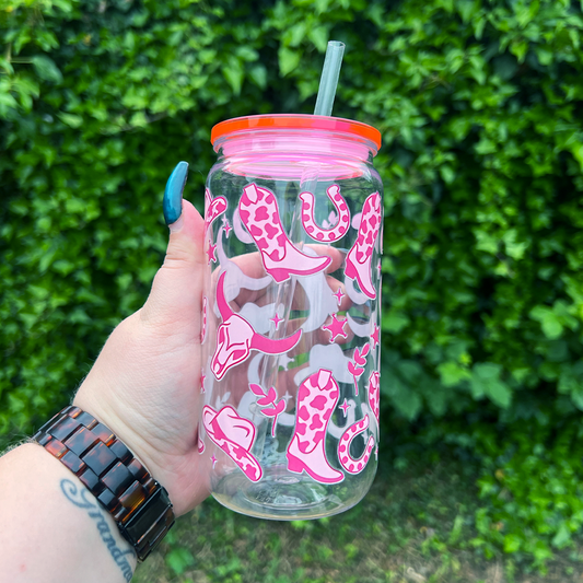 Pink Cowboy Can Glass