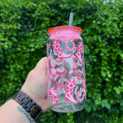 Pink Cowboy Can Glass