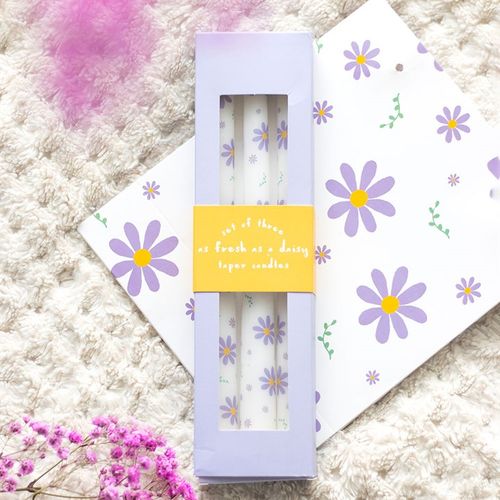 Purple Daisy Taper Candles (Set of 3)