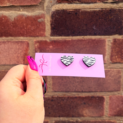 Zebra Pattern Heart Studs